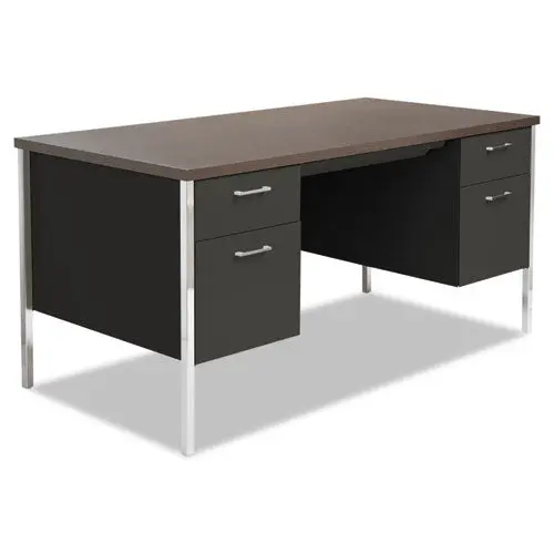 Double Pedestal Steel Desk, Metal Desk, 60W X 30D X 29.5H, Mocha-Black 1