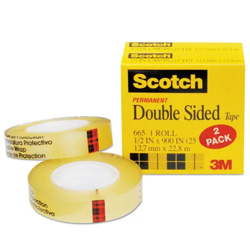 Double-Sided Tape, 1" Core, 0.5" X 75 Ft, Clear, 2-Pack 1