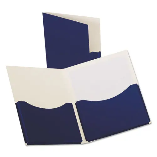 Double Stuff Gusseted 2-Pocket Laminated Paper Folder, 200-Sheet Capacity, Navy 1