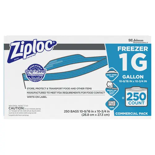 Double Zipper Freezer Bags, 1 Gal, 2.7 Mil, 10.56" X 10.75", Clear, 250-Carton 1