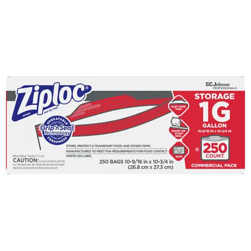 Double Zipper Storage Bags, 1 Gal, 1.75 Mil, 10.56" X 10.75", Clear, 250-Box 1
