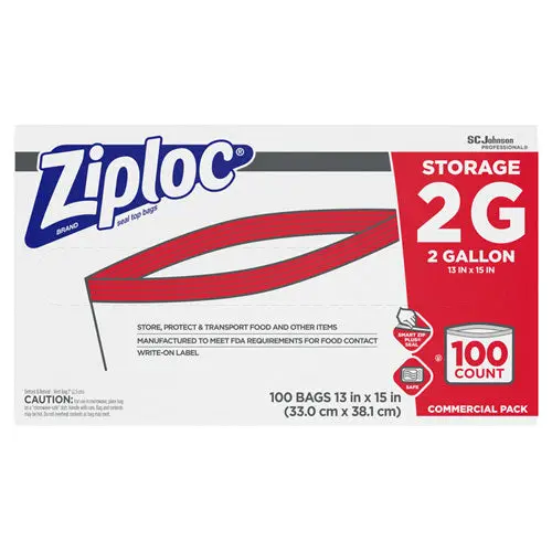 Double Zipper Storage Bags, 2 Gal, 1.75 Mil, 15" X 13", Clear, 100-Carton 1