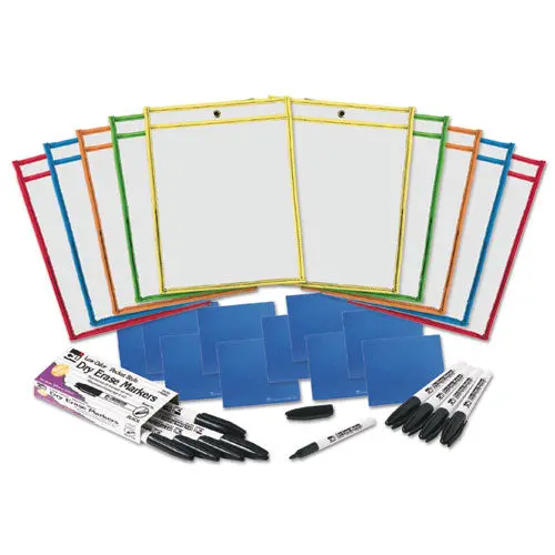 Dry Erase Pocket Class Pack, Assorted Primary Colors, 10-Pack 1