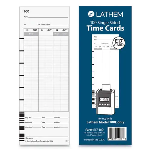 E17-100 Time Card, Bi-Weekly-Monthly-Semi-Monthly-Weekly, One Side, 9", 100-Pack 1