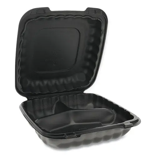 Earthchoice Smartlock Microwavable Hinged Lid Containers, 3 Compartment, 9.33 X 8.88 X 3.1, Black, 120-Carton 1