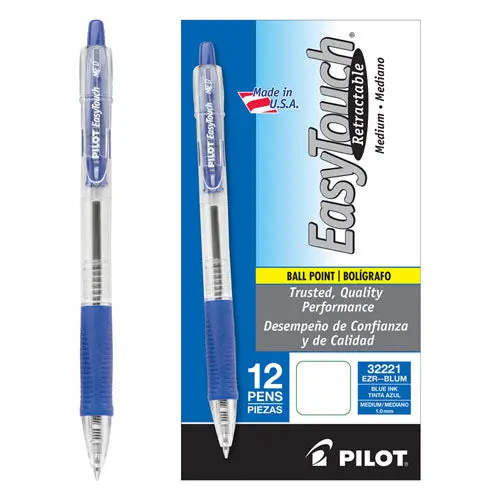 Easytouch Retractable Ballpoint Pen, Medium 1Mm, Blue Ink, Clear Barrel, Dozen 1