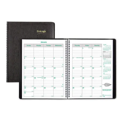 Ecologix Recycled Monthly Planner, 11 X 8.5, Black Soft Cover, 2021 1