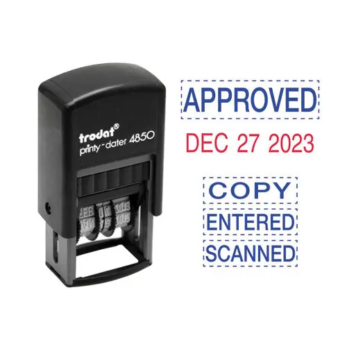 Economy 5-In-1 Micro Date Stamp, Self-Inking, 0.75 X 1, Blue-Red 1