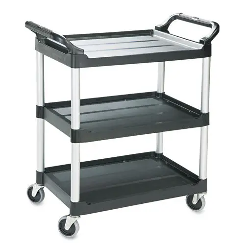 Economy Plastic Cart, Three-Shelf, 18.63W X 33.63D X 37.75H, Black 1