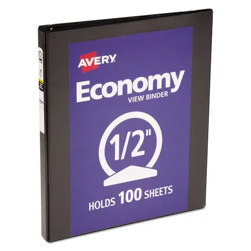 Economy View Binder With Round Rings , 3 Rings, 0.5" Capacity, 11 X 8.5, Black, (5705) 1