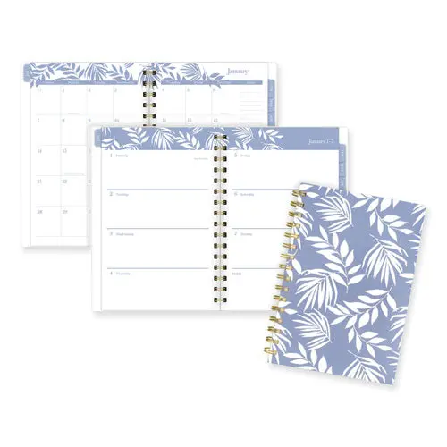 Elena Weekly/Monthly Planner, Palm Leaves Artwork, 8.5 X 6.38, Blue/White Cover, 12-Month (Jan To Dec): 2024 1
