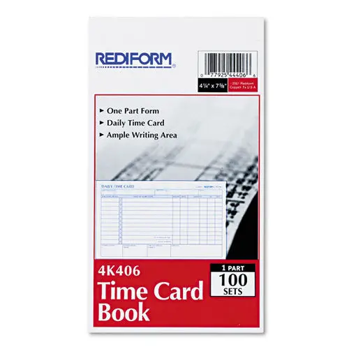 Employee Time Card, Daily, Two-Sided, 4-1-4 X 7, 100-Pad 1