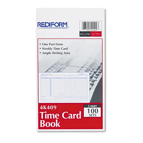 Employee Time Card, Weekly, 4-1-4 X 7, 100-Pad 1