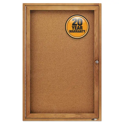 Enclosed Bulletin Board, Natural Cork-Fiberboard, 24 X 36, Oak Frame 1