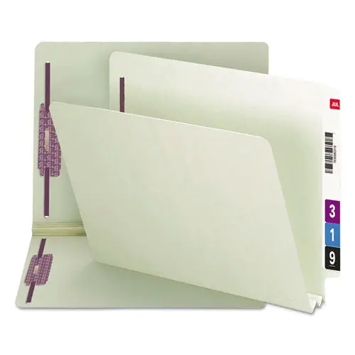 End Tab 2" Expansion Pressboard File Folders W-Two Safeshield Coated Fasteners, Straight Tab, Letter Size, Gray-Green, 25-Box 1