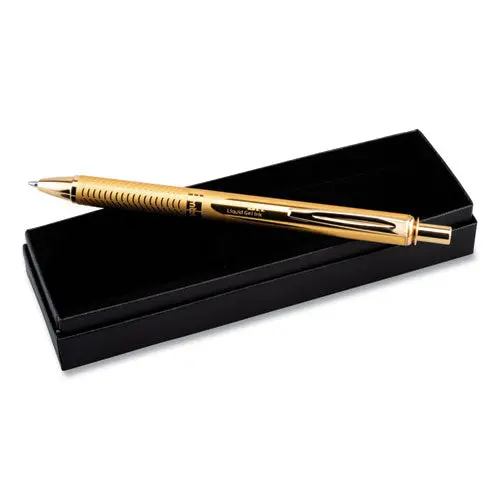 Energel Alloy Retractable Gel Pen, Medium 0.7Mm, Black Ink, Gold Barrel 1