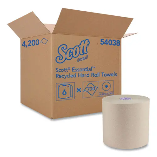 Essential 100% Recycled Fiber Hard Roll Towel, 1.75" Core, Brown, 8" X 700 Ft, 6-Carton 1