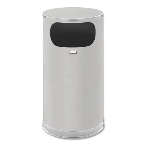 European And Metallic Side-Opening Receptacle, Round, 12 Gal, Satin Stainless 1