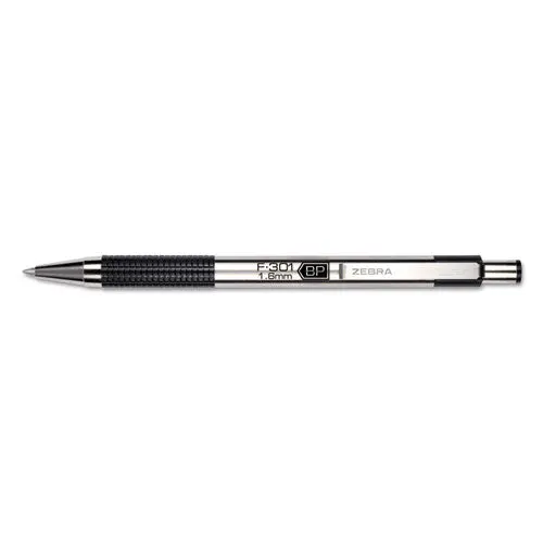 F-301 Retractable Ballpoint Pen, 1.6 Mm, Black Ink, Stainless Steel-Black Barrel, Dozen 1