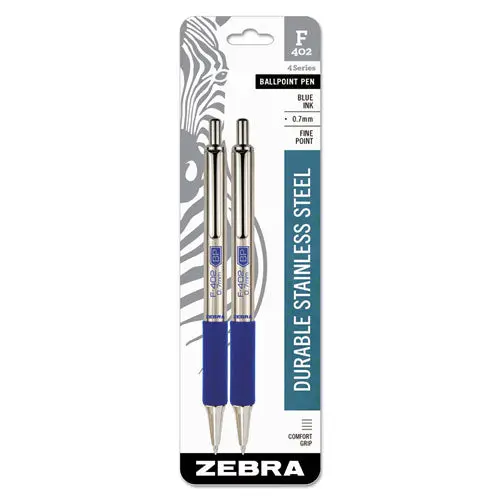 F-402 Retractable Ballpoint Pen, 0.7Mm, Blue Ink, Stainless Steel-Blue Barrel, 2-Pack 1