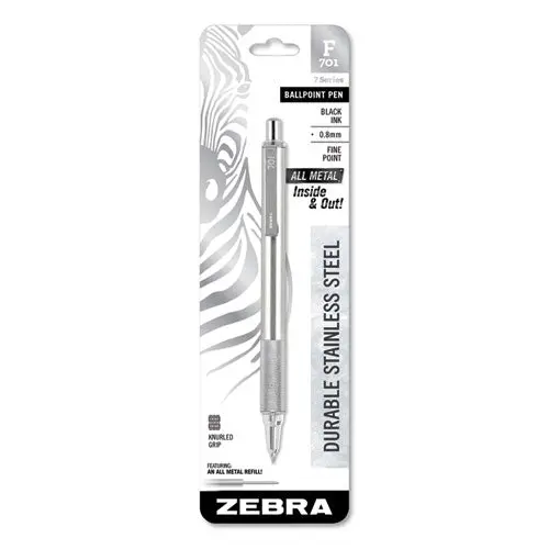 F-701 Retractable Ballpoint Pen, 0.7Mm, Black Ink, Stainless Steel-Black Barrel 1