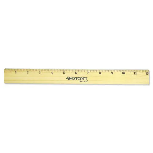 Flat Wood Ruler W-Two Double Brass Edges, 12", Clear Lacquer Finish 1