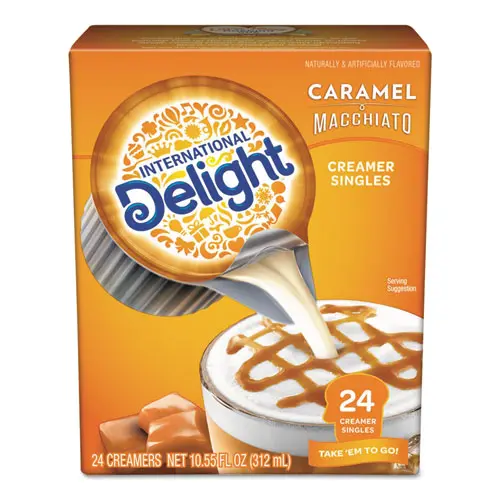 Flavored Liquid Non-Dairy Coffee Creamer, Caramel Macchiato, Mini Cups, 24-Box 1