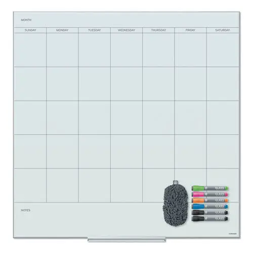 Floating Glass Dry Erase Undated One Month Calendar, 36 X 36, White 1