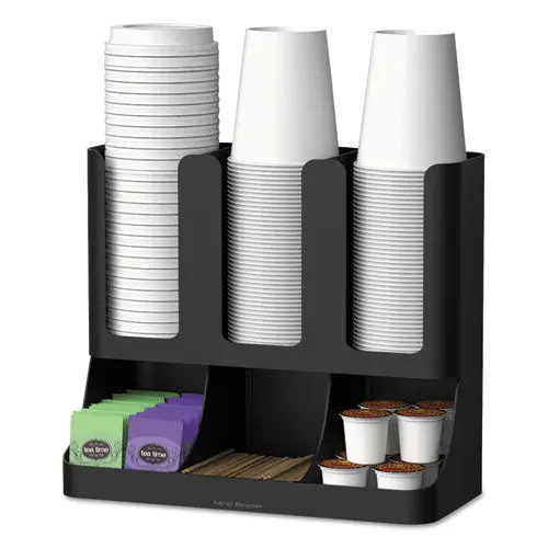 Flume Six-Section Upright Coffee Condiment-Cup Organizer, Black, 11.5 X 6.5 X 15 1