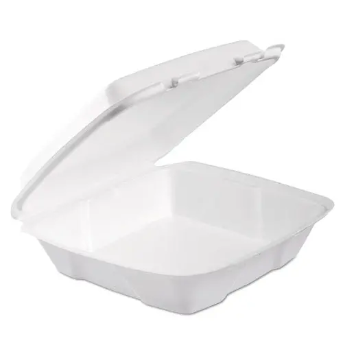 Foam Hinged Lid Container, 1-Comp, 9 X 9 2-5 X 3, White, 100-Bag, 2 Bag-Carton 1