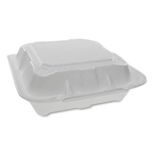 Foam Hinged Lid Containers, Dual Tab Lock, 8.42 X 8.15 X 3, 1-Compartment, White, 150-Carton 1