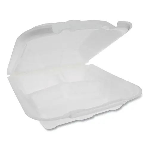 Foam Hinged Lid Containers, Dual Tab Lock Economy, 9.13 X 9 X 3.25, 3-Compartment, White, 150-Carton 1