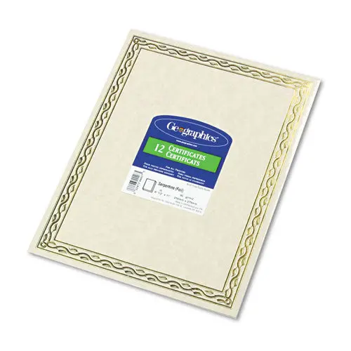 Foil Stamped Award Certificates, 8-1-2 X 11, Gold Serpentine Border, 12-Pack 1