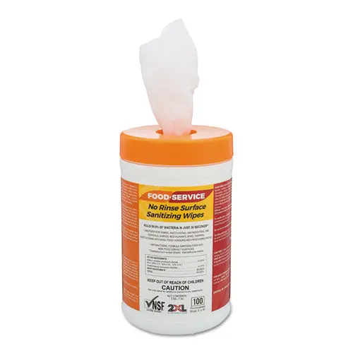 Food Service No Rinse Surface Sanitizing Wipes, 8 X 6, White, 100-Pk, 6Pk-Ct 1