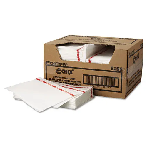 Food Service Towels, 13 X 21, Cotton, White-Red, 150-Carton 1
