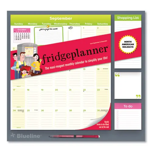 Fridge Planner Magnetized Monthly Calendar With Pads + Pencil, 14 X 13.5, Yellow/Green Sheets, 16-Month (Sept-Dec): 2024-2025 1