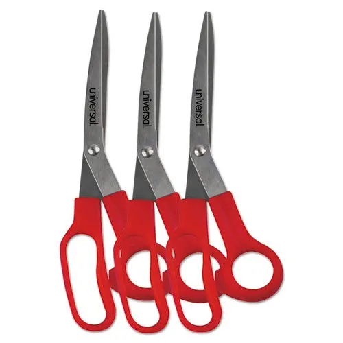General Purpose Stainless Steel Scissors, 7.75" Long, 3" Cut Length, Red Offset Handles, 3-Pack 1