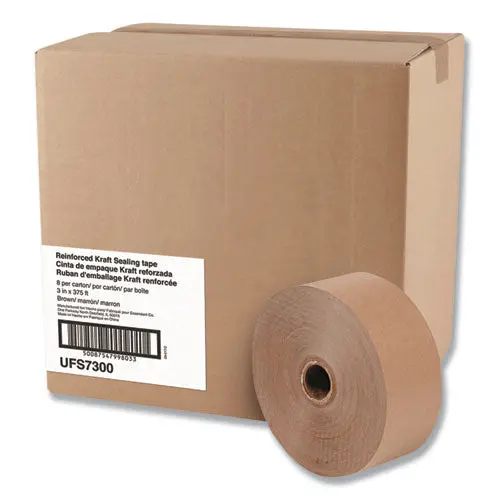 Glass-Fiber Reinforced Gummed Kraft Sealing Tape, 3" Core, 3" X 375 Ft, Brown, 8-Carton 1