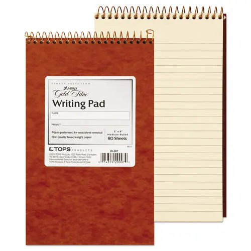 Gold Fibre Retro Wirebound Writing Pads, 1 Subject, Medium-College Rule, Red Cover, 5 X 8, 80 Sheets 1