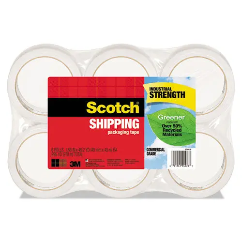 Greener Commercial Grade Packaging Tape, 3" Core, 1.88" X 49.2 Yds, Clear, 6-Pack 1