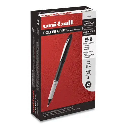 Grip Stick Roller Ball Pen, Fine 0.7 Mm, Black Ink-Barrel, Dozen 1