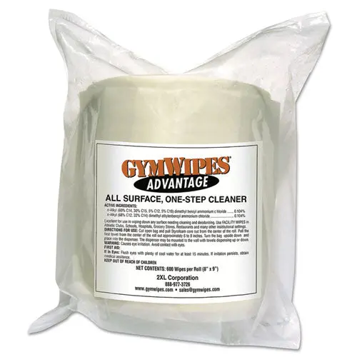 Gym Wipes Advantage, 6 X 8, White, Unscented, 900-Roll, 4 Rolls-Ct 1