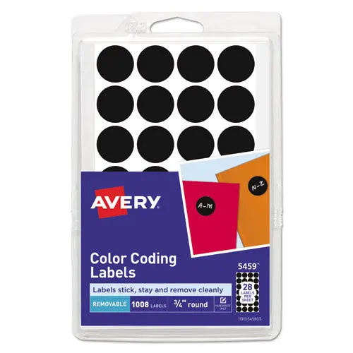 Handwrite Only Self-Adhesive Removable Round Color-Coding Labels, 0.75" Dia., Black, 28-Sheet, 36 Sheets-Pack, (5459) 1
