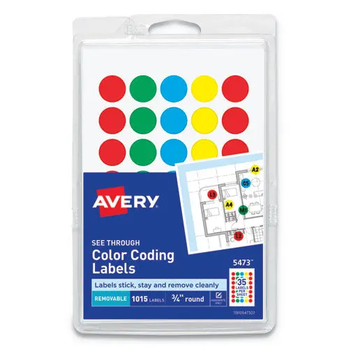Handwrite-Only Self-Adhesive "See Through" Removable Round Color Dots, 0.75" Dia., Assorted, 35-Sheet, 29 Sheets-Pack, (5473) 1