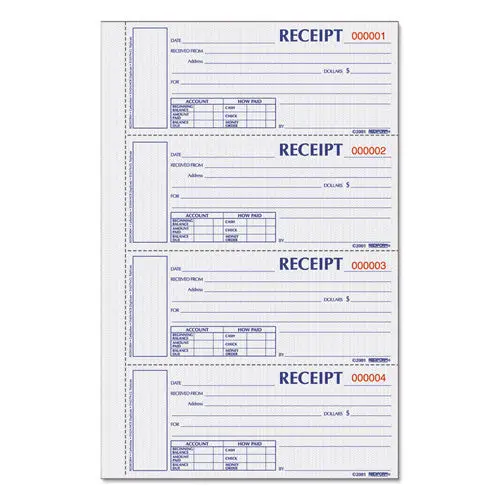 Hardcover Numbered Money Receipt Book, 6 7-8 X 2 3-4, Three-Part, 200 Forms 1