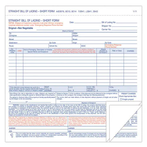 Hazardous Material Short Form, 7 X 8 1-2, Three-Part Carbonless, 250 Forms 1