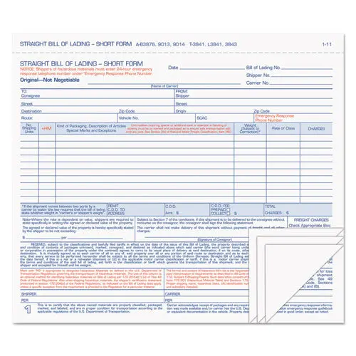 Hazardous Material Short Form, 8 1-2 X 7, Four-Part Carbonless, 50 Forms 1