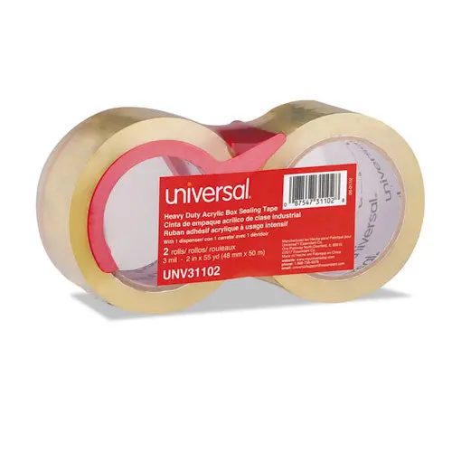 Heavy-Duty Acrylic Box Sealing Tape With Dispenser, 3" Core, 1.88" X 54.6 Yds, Clear, 2-Pack 1