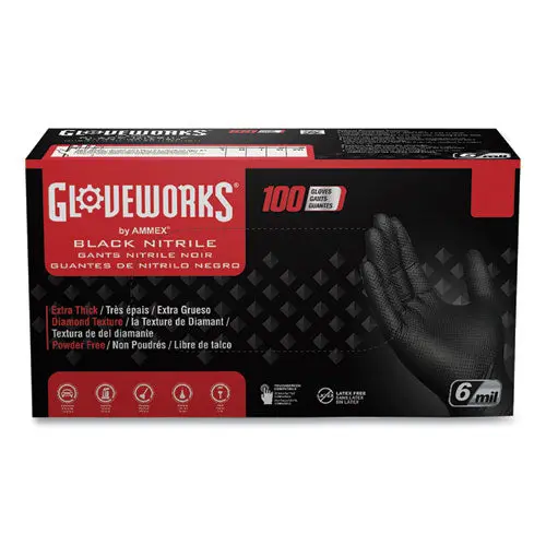 Heavy-Duty Industrial Nitrile Gloves, Powder-Free, 6 Mil, X-Large, Black, 100 Gloves/Box, 10 Boxes/Carton 1