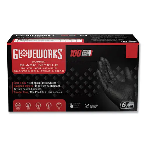 Heavy-Duty Industrial Nitrile Gloves, Powder-Free, 6 Mil, Xx-Large, Black, 100 Gloves/Box, 10 Boxes/Carton 1